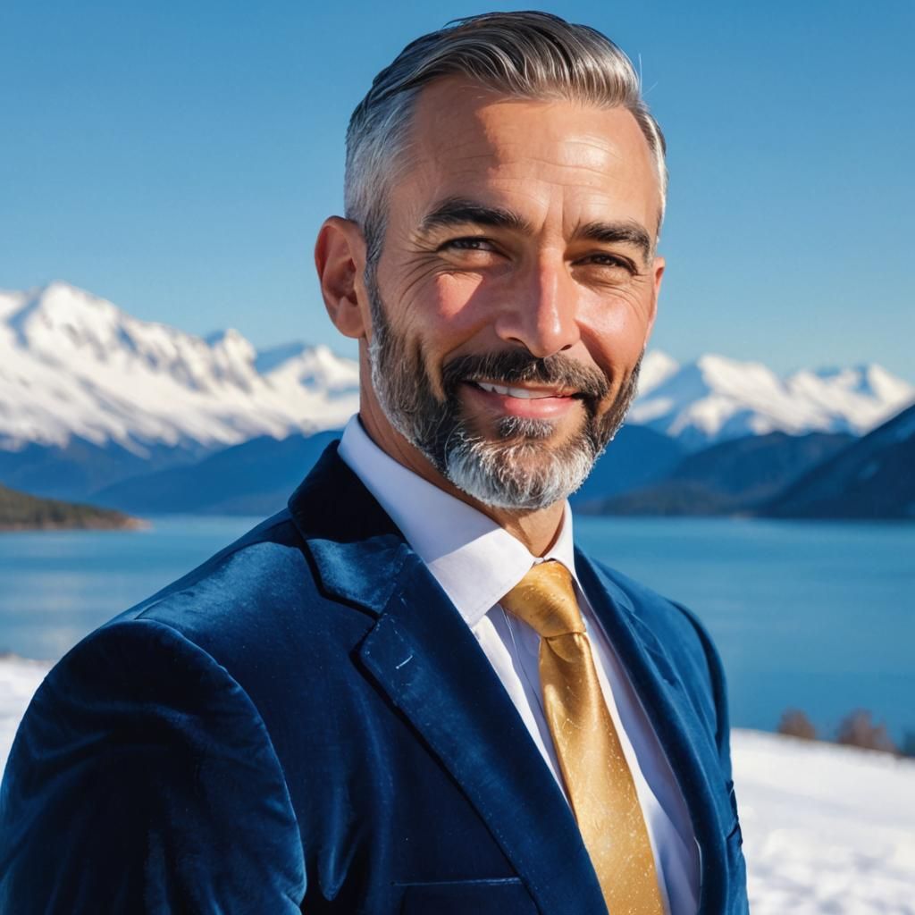 Handsome Man in Blue Suit, Impressionist Portrait