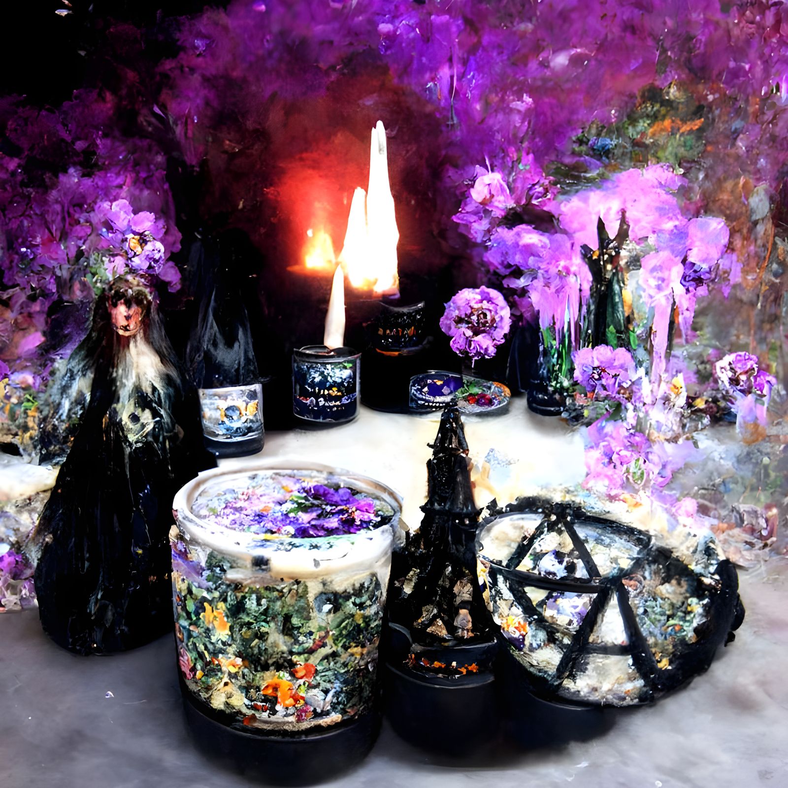 Mystical Floral Altar for Occult Moon Goddess