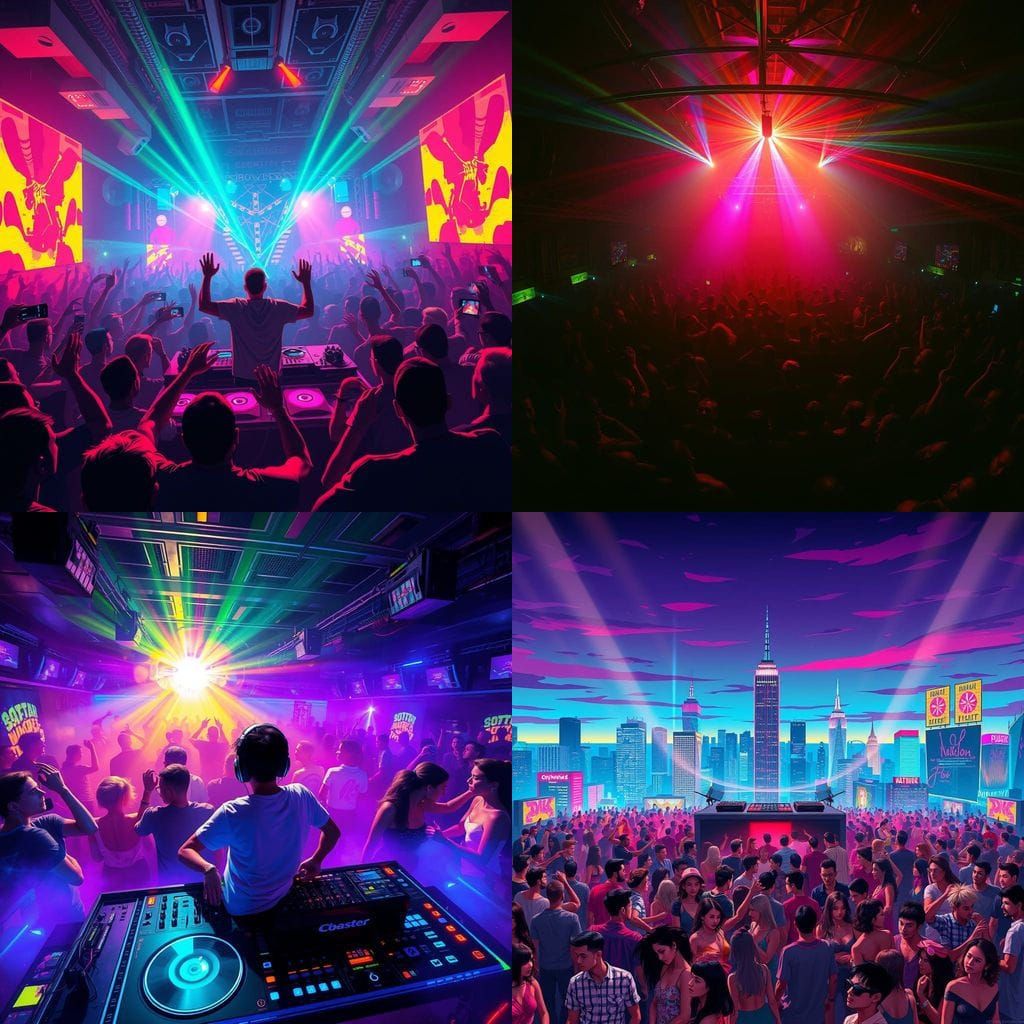 Neon Nightclub DJ Party Scene
