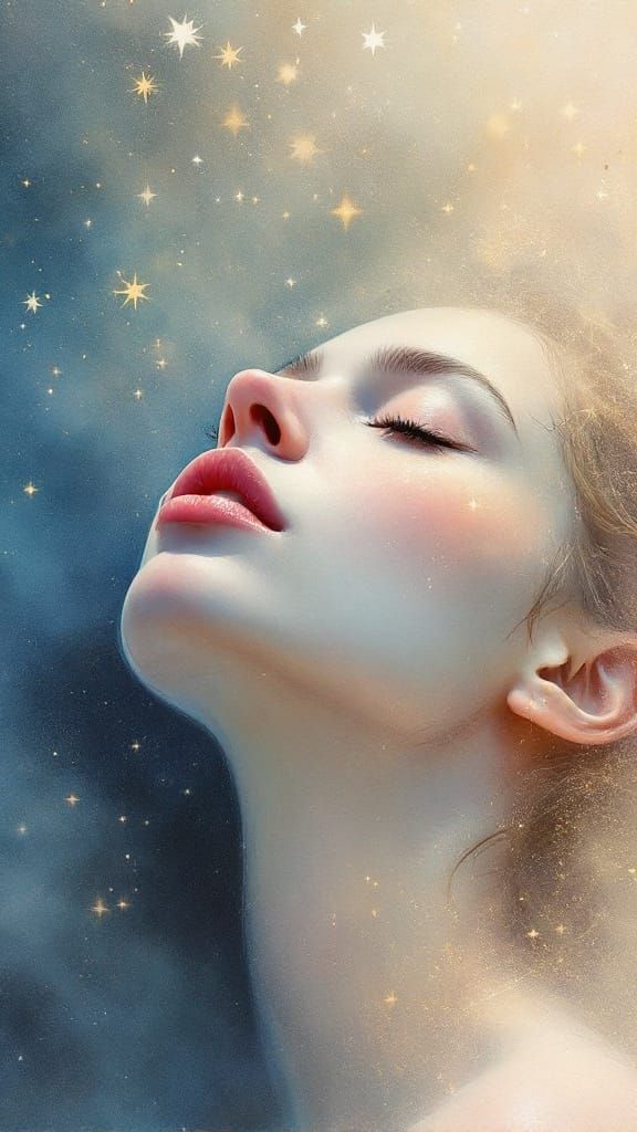 Ethereal Woman Bathed in Moonlit Starlight
