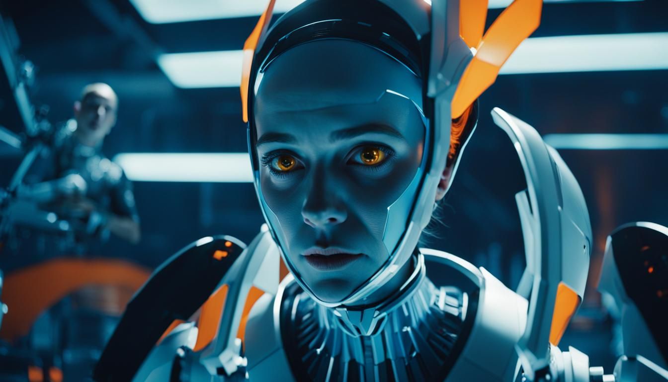 Echo in High-Tech Lab: Realistic Cinematic Film Still