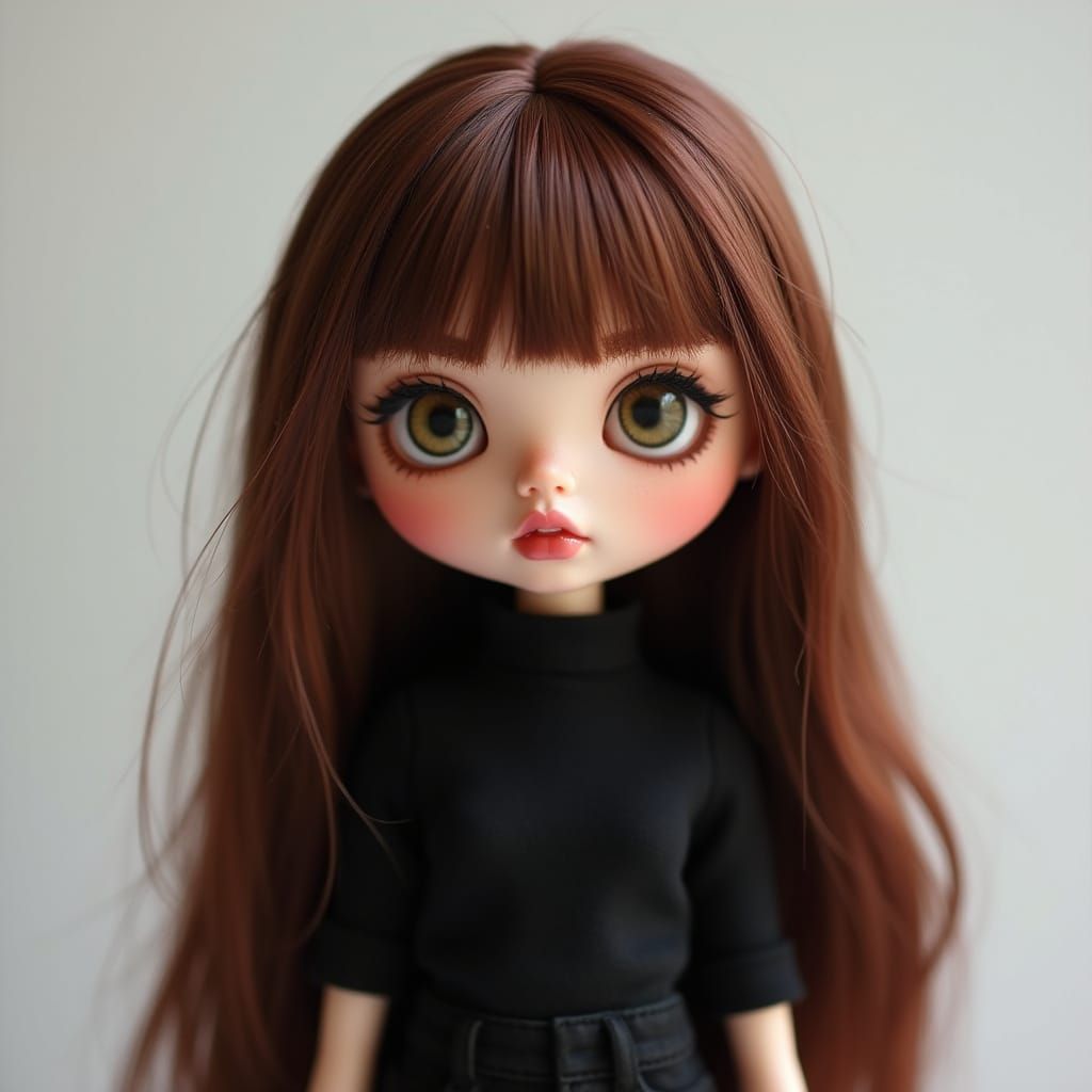 Elegant Miniature Doll with Auburn Hair and Hazel Eyes