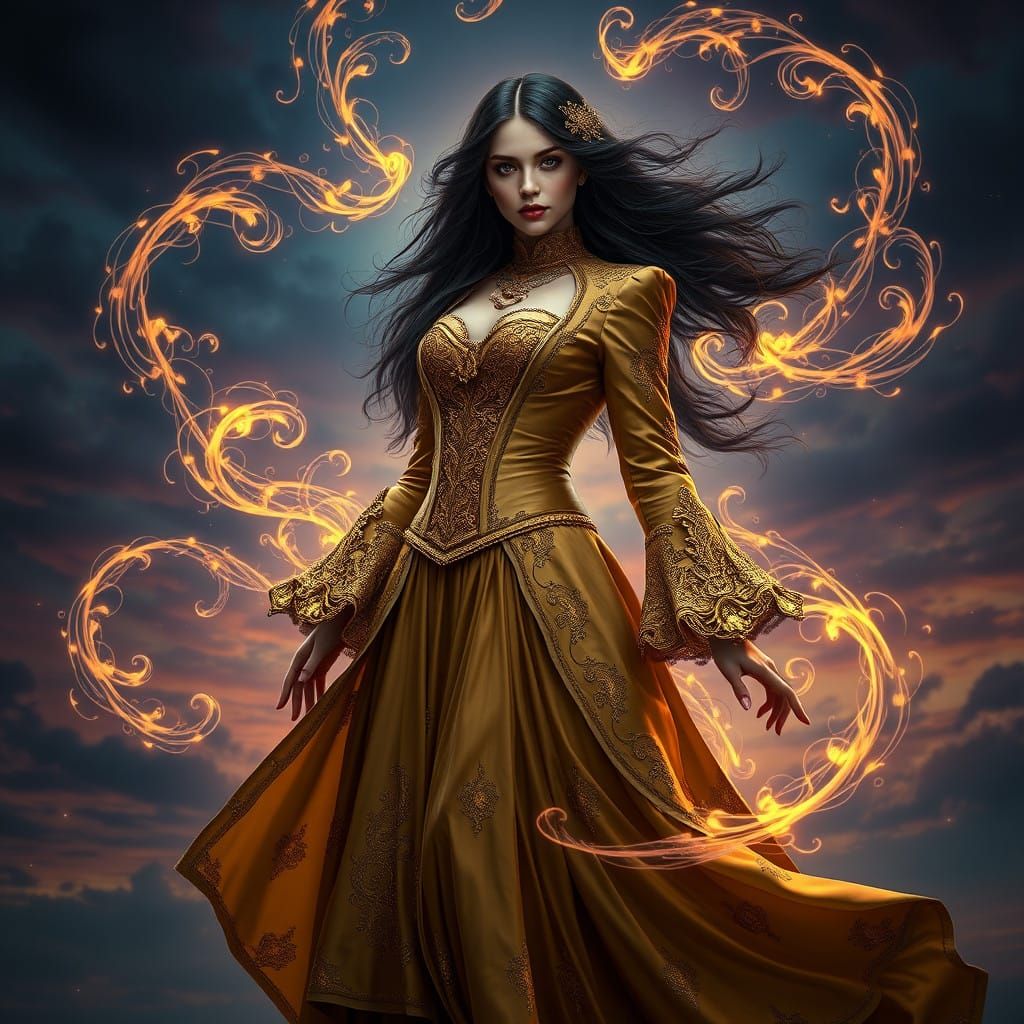 Golden Gothic Goddess Erupts in Mystical Splendor