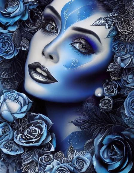 Blue Zentangle Goth Woman Portrait in 8k 3D