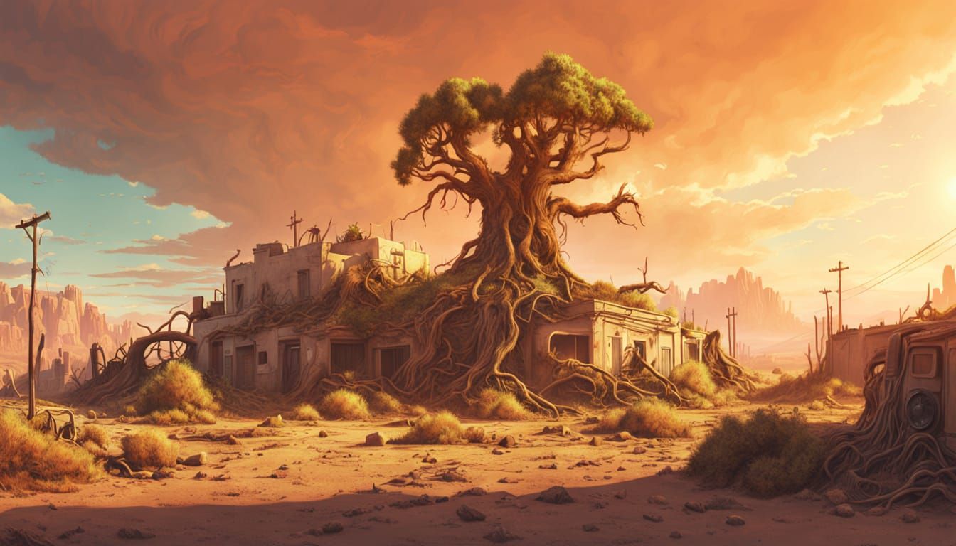 Overgrown Desert Town: A Digital Matte Painting