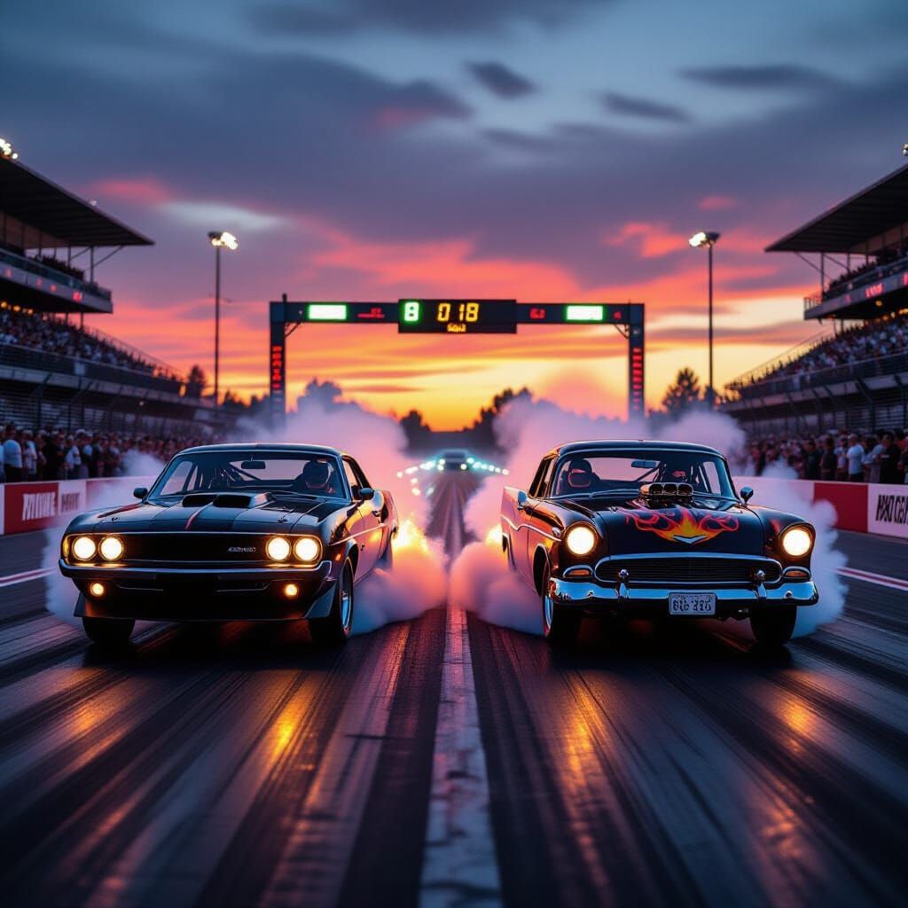 High-Octane Drag Race at Sunset