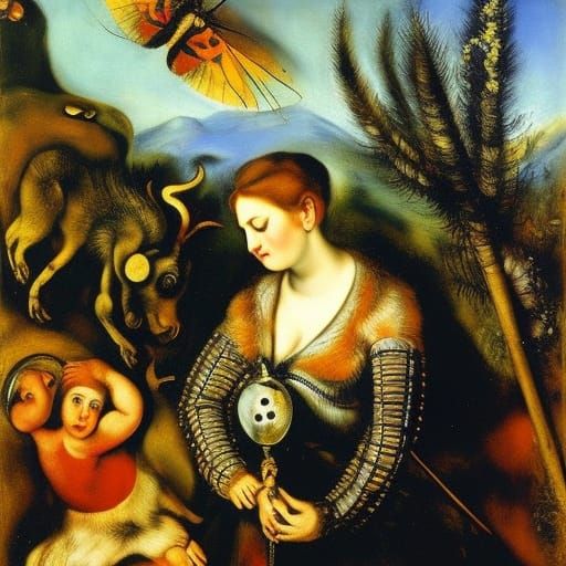 Surreal Figure Embraces Wrenches: A Fusion of Styles