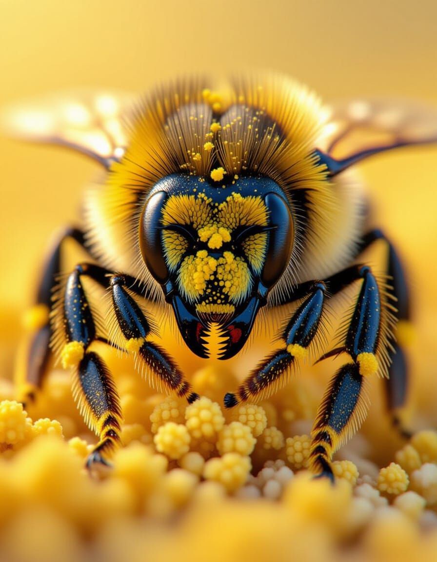 Macro Shot of Bee Legs Covered in Pollen