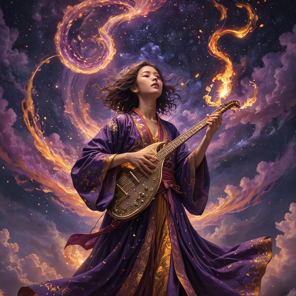 Flaming Instrument in Mystical World, Fantasy Art