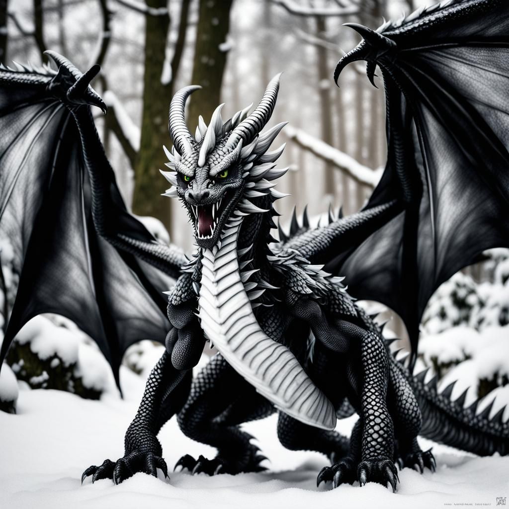 Angry Winged Dragon in Hyperrealistic Style