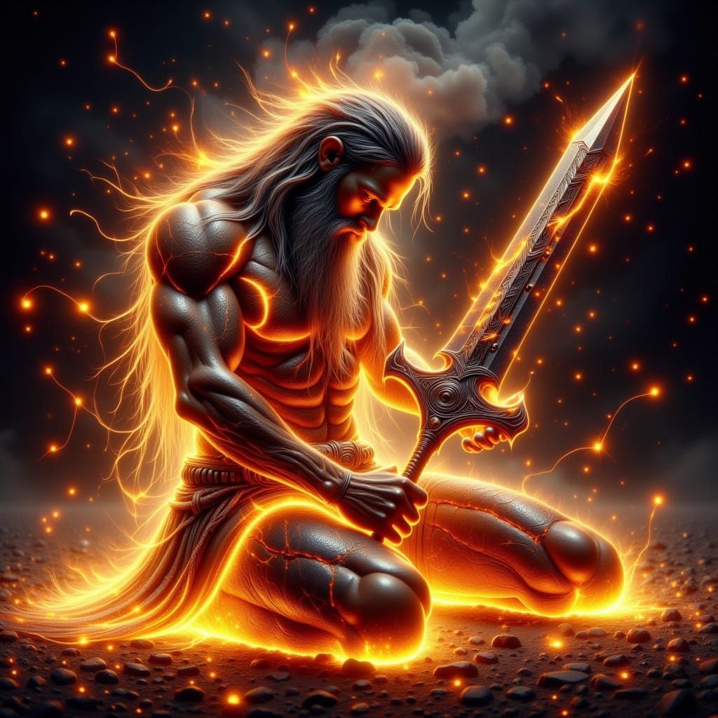 Freyr, the Viking God of Fire, in Desperate Supplication, as...