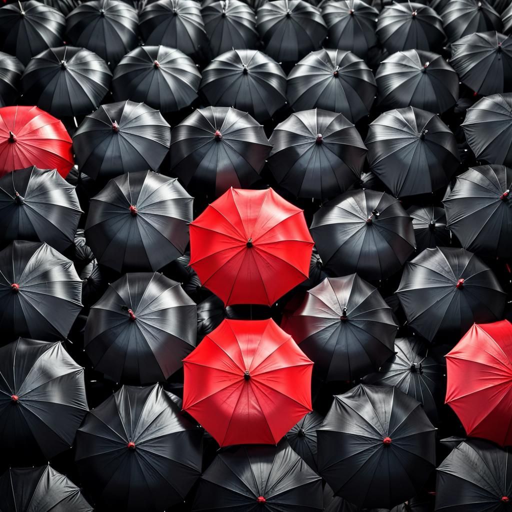 Striking Red Umbrella Stands Out in a Crowd