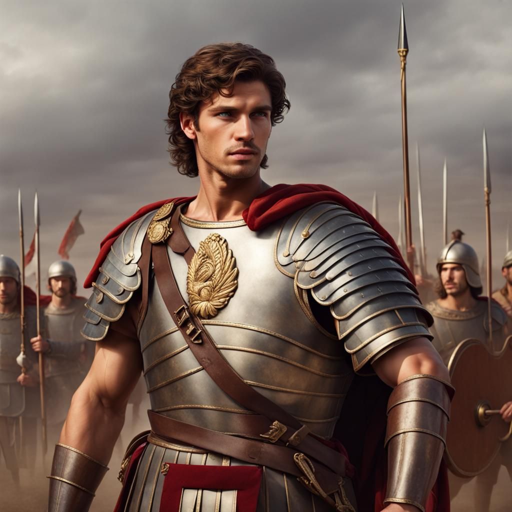 Roman General on Battlefield: Digital Rendering