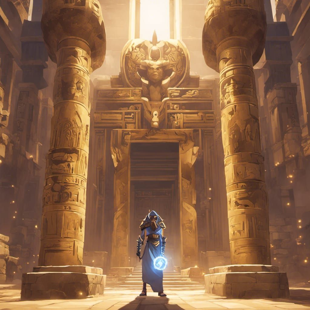 Egyptian Temple Guardian Golem in Genshin Impact Style