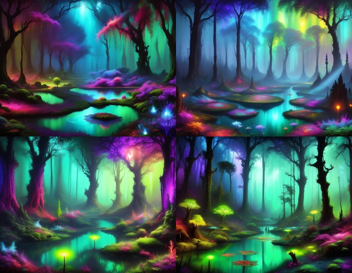 Enchanted Forest: Bioluminescent Flora in Impasto Oil Painti...