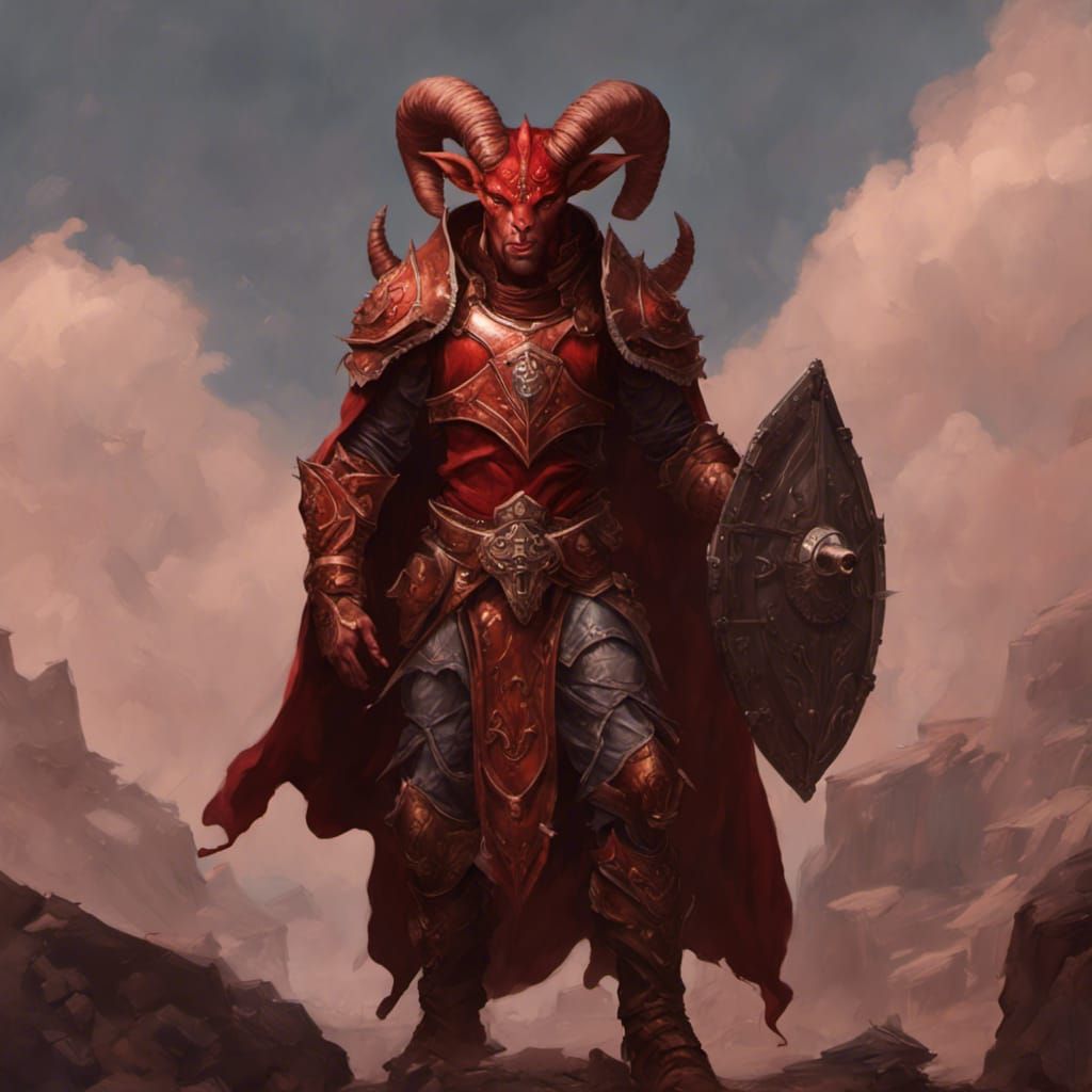 Red Tiefling Warrior in Dark Fantasy Armor