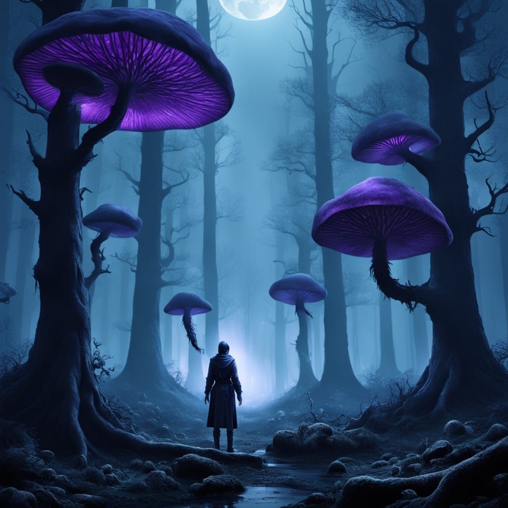 Dark Fantasy Sorceress in Mystical Forest Glade