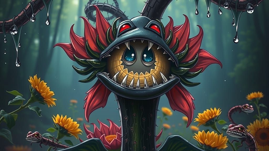 Menacing Cartoon Flower with Jagged Teeth