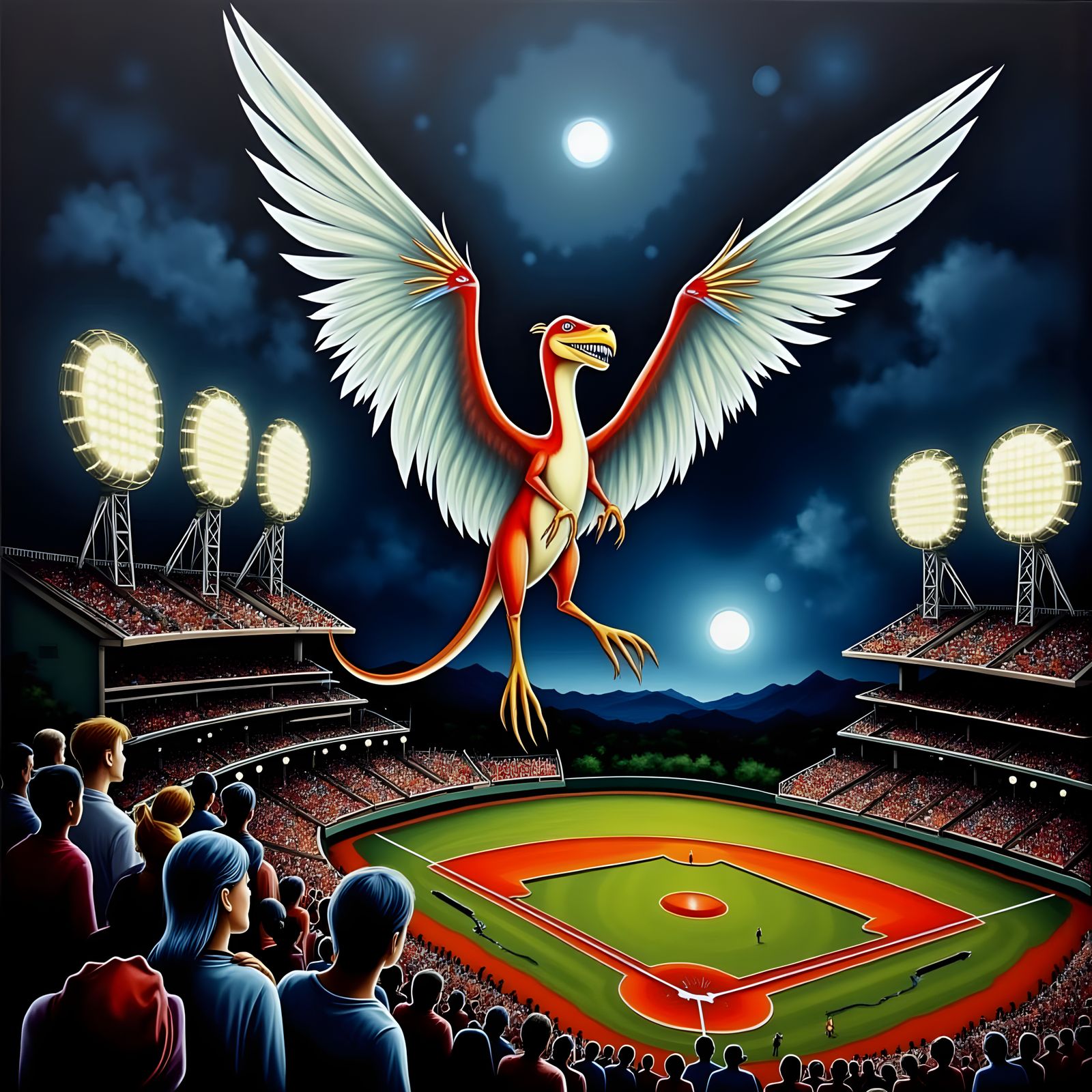 Earthy Impasto Pterodactyl Over Wrigley Field