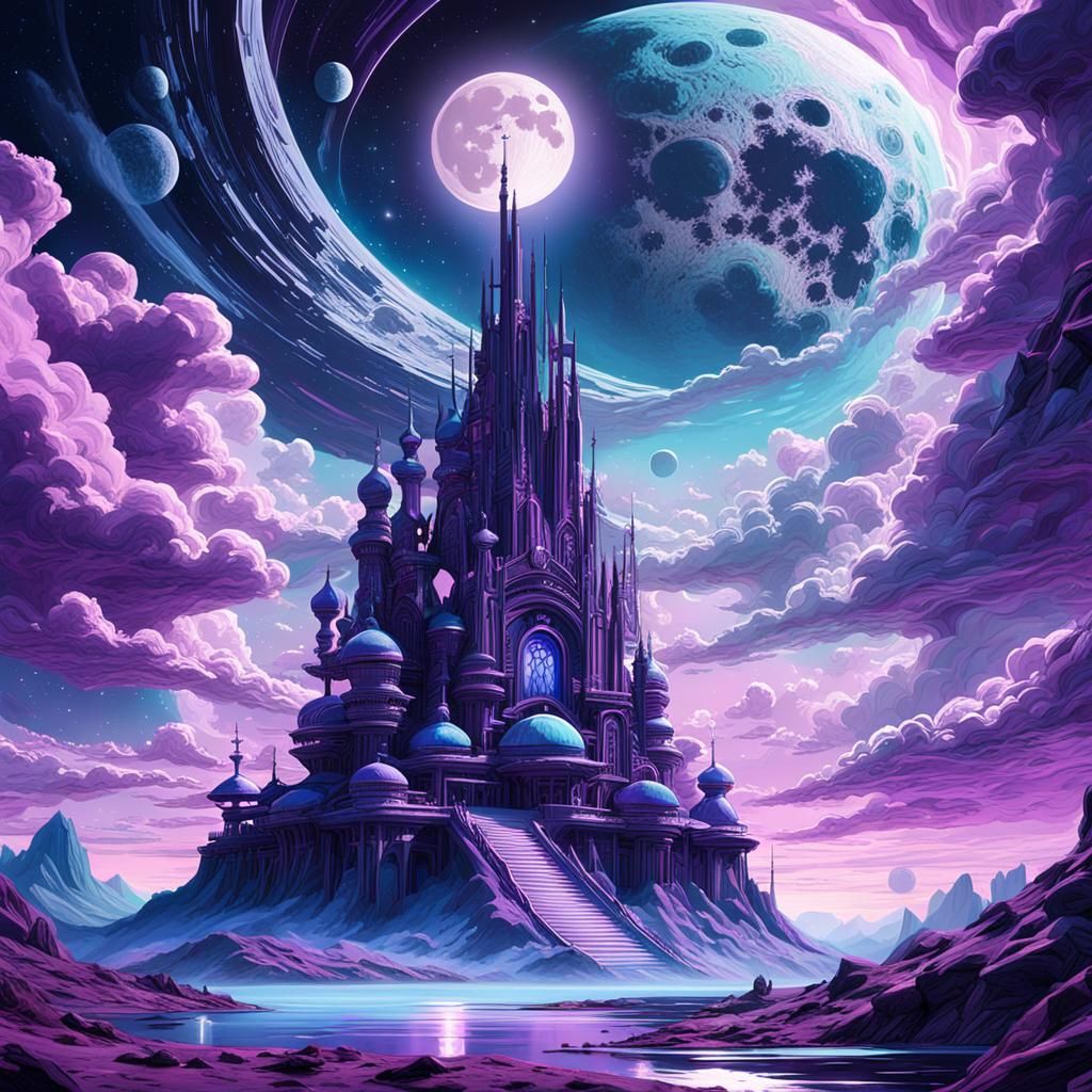 Iridescent Moon Crescent in Dreamy Night Sky