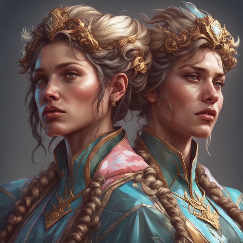 Powerful Twins Portrait in Art Nouveau Style