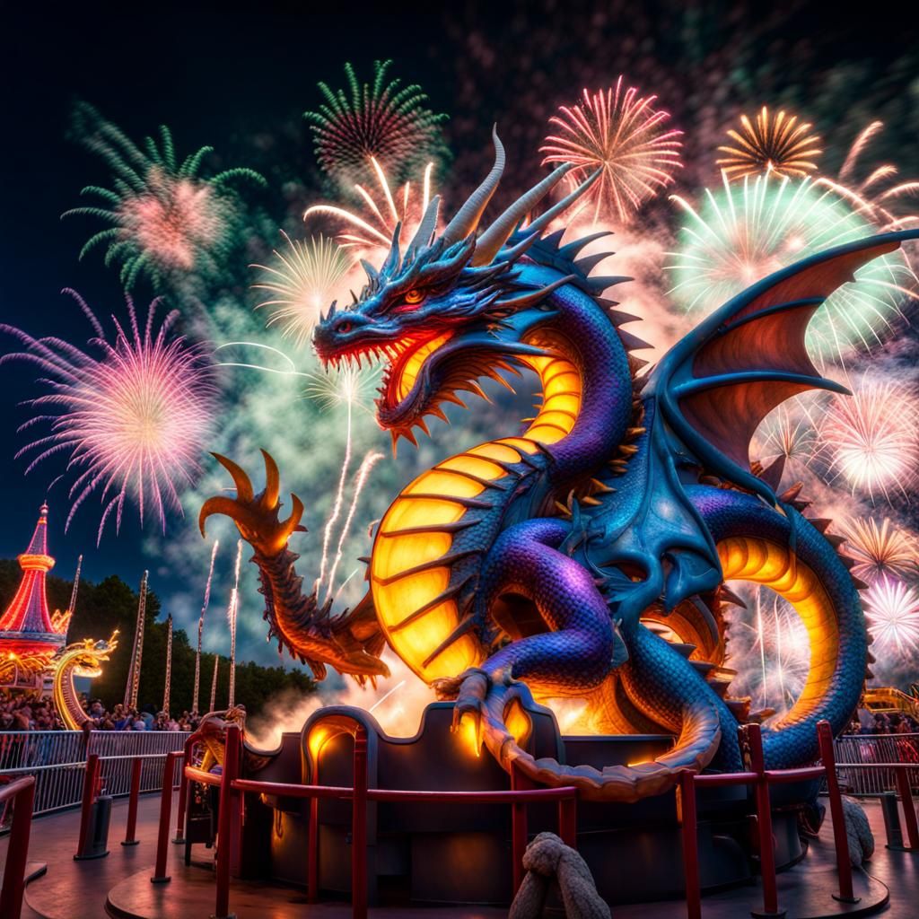 Galaxy Dragon Amidst Fireworks Spectacle