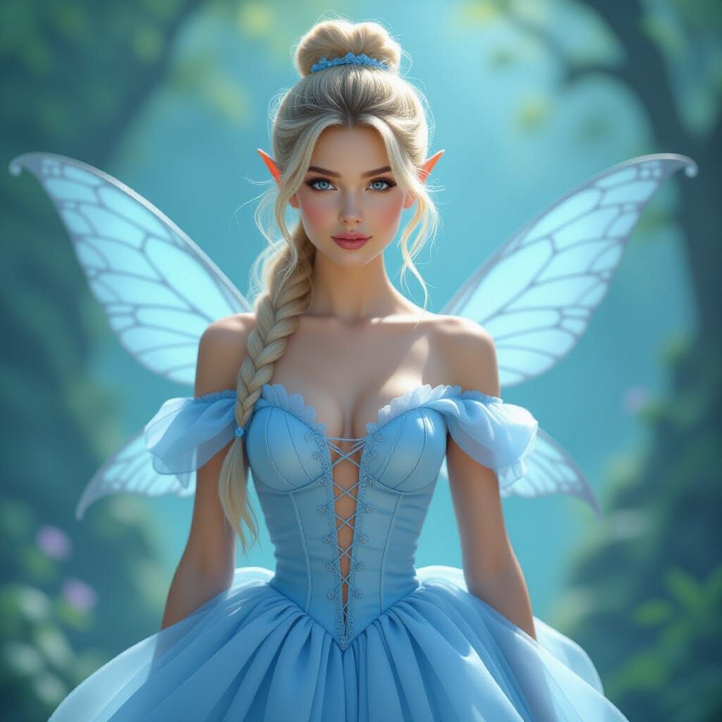 Ethereal Fairy in Light Blue Dress, Fantasy Concept Art