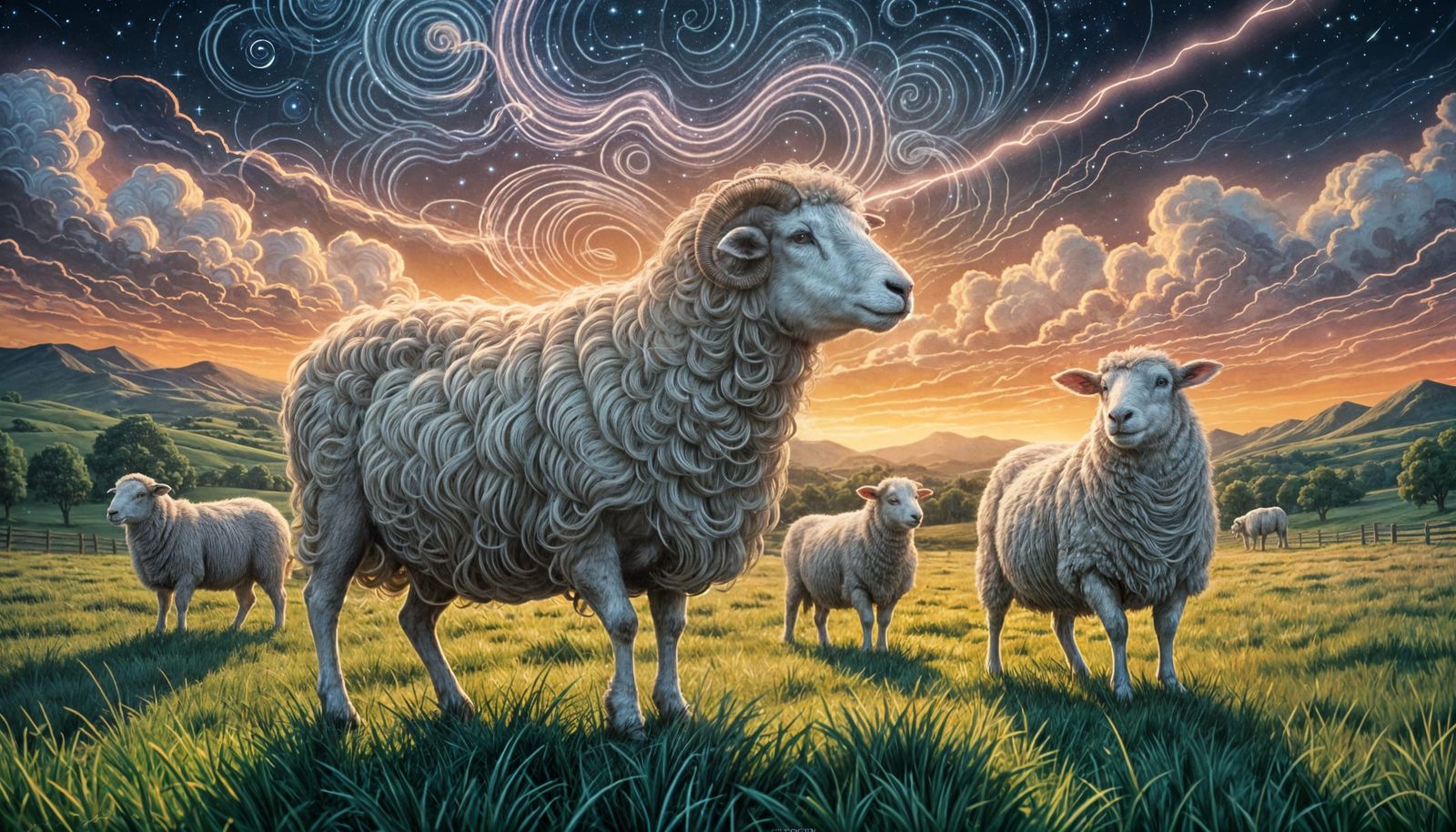 Electric Sheep in Pasture with Soft Night Glow