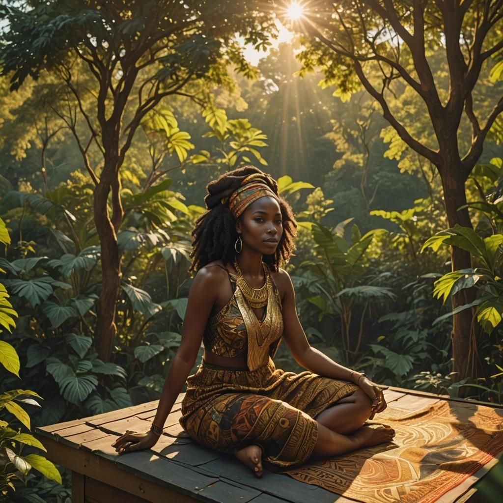 Nubian Woman in Forest Rooftop Scene