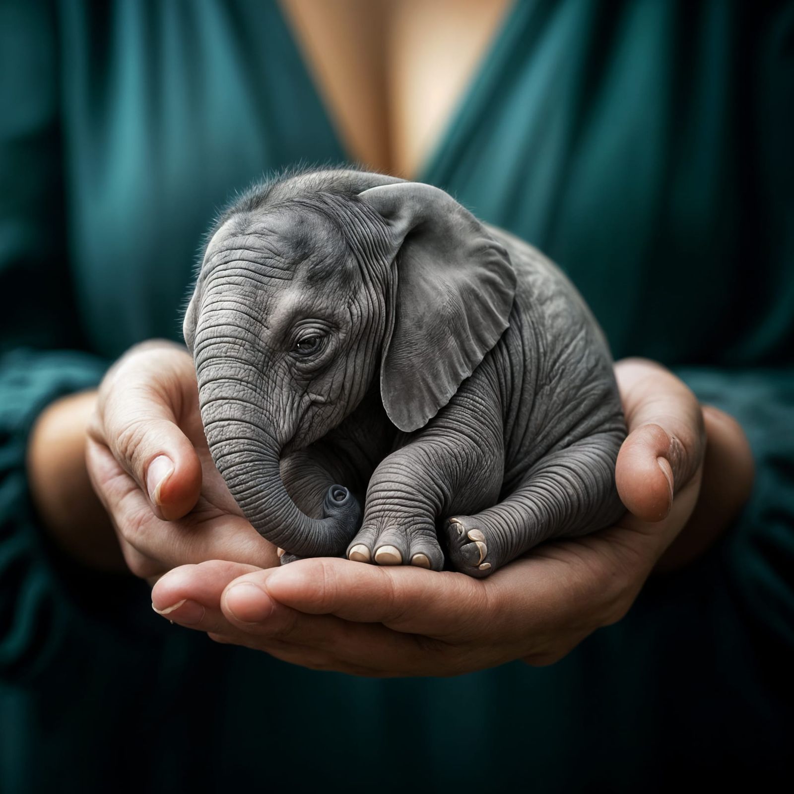 Miniature Newborn Elephant in Serene Wildlife Portrait