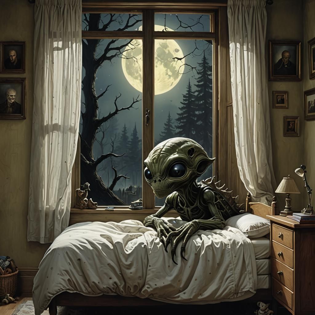 Macabre Alien Lurking Outside Toddler's Window