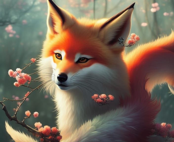 Nine-Tailed Fox Spirit in Dreamlike Fantasy Art