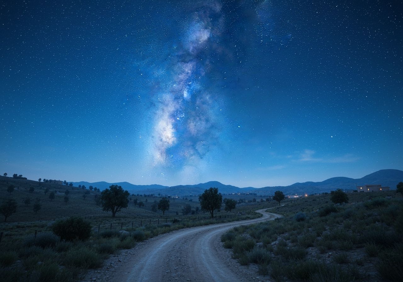 Starry Night Sky Over Winding Road
