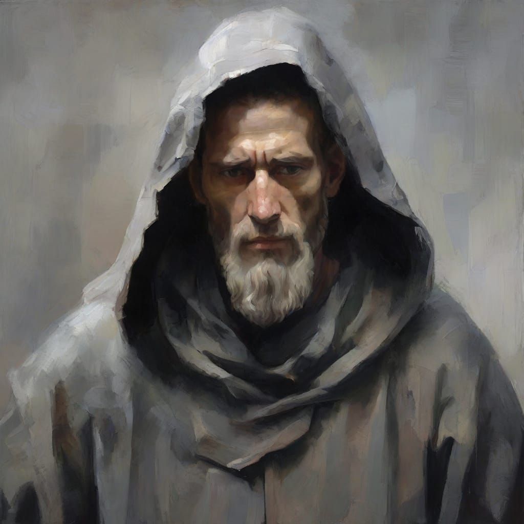 The worried man in the gray robe