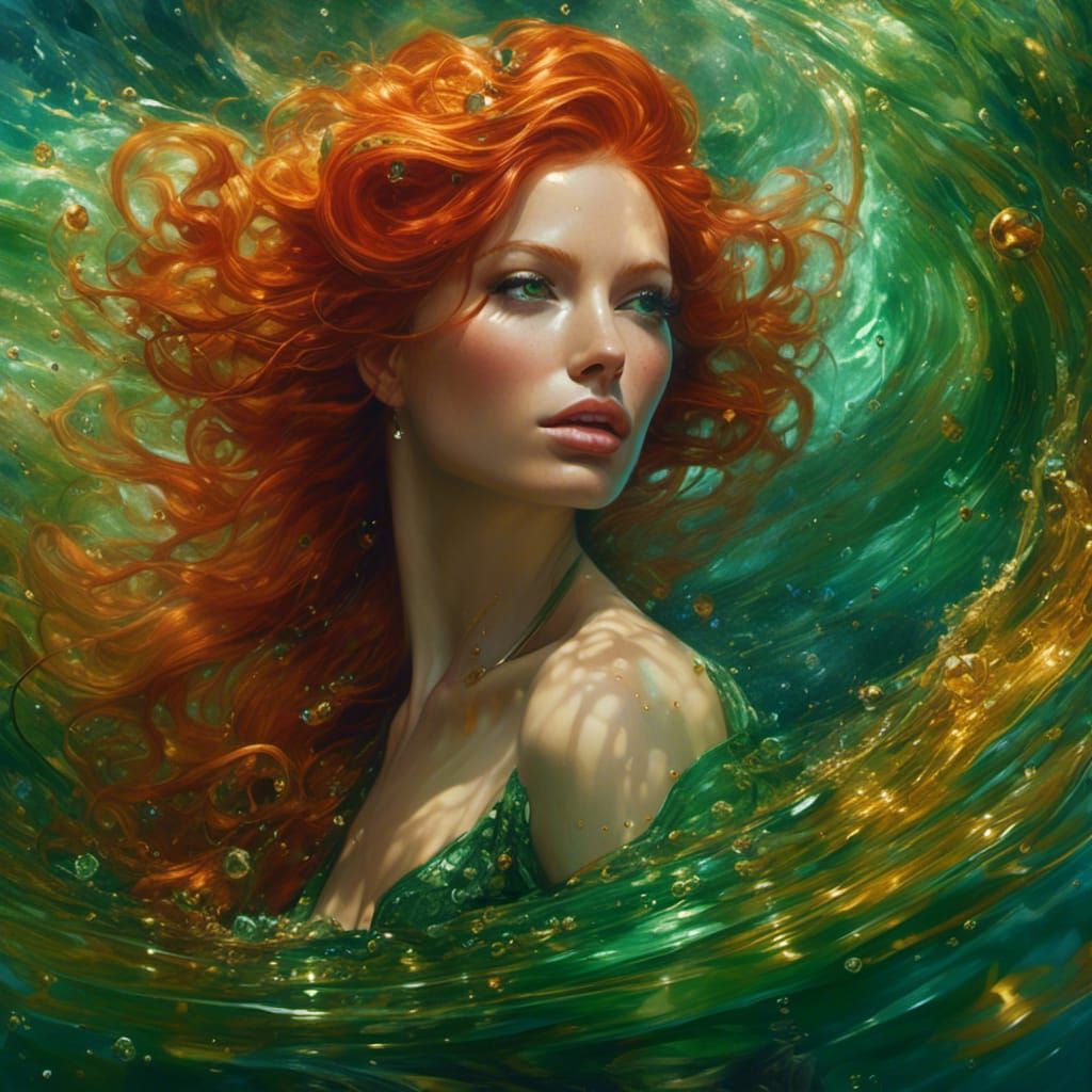 Hyperrealistic Portrait of a Beautiful Redhead in Gold