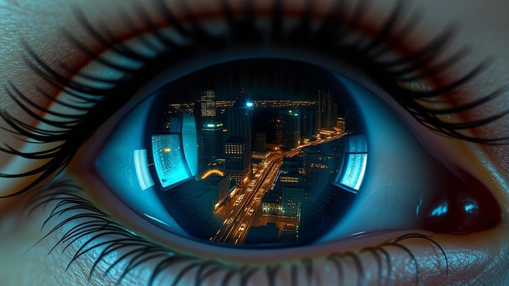 Eye Reflecting Miniature Cityscape: Macro Digital Art