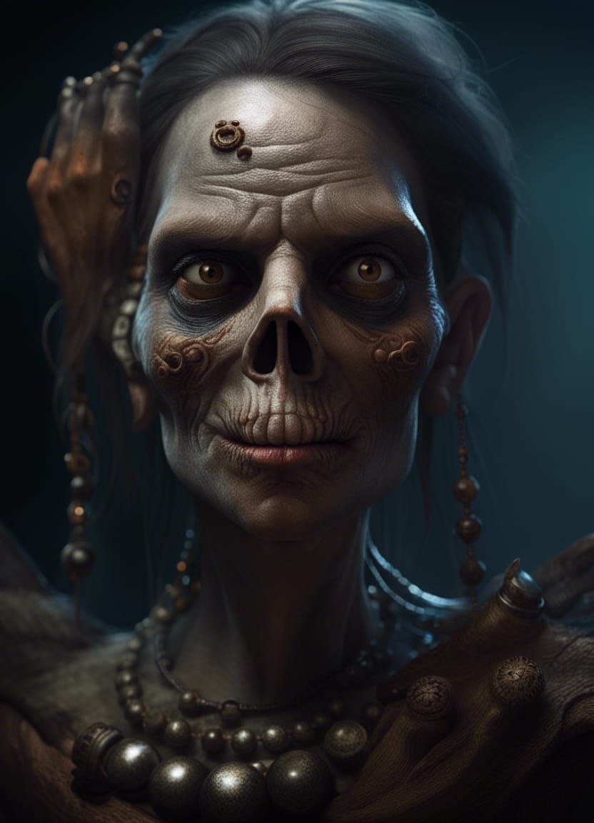 Cute and Scary Witch with Skull in 3D