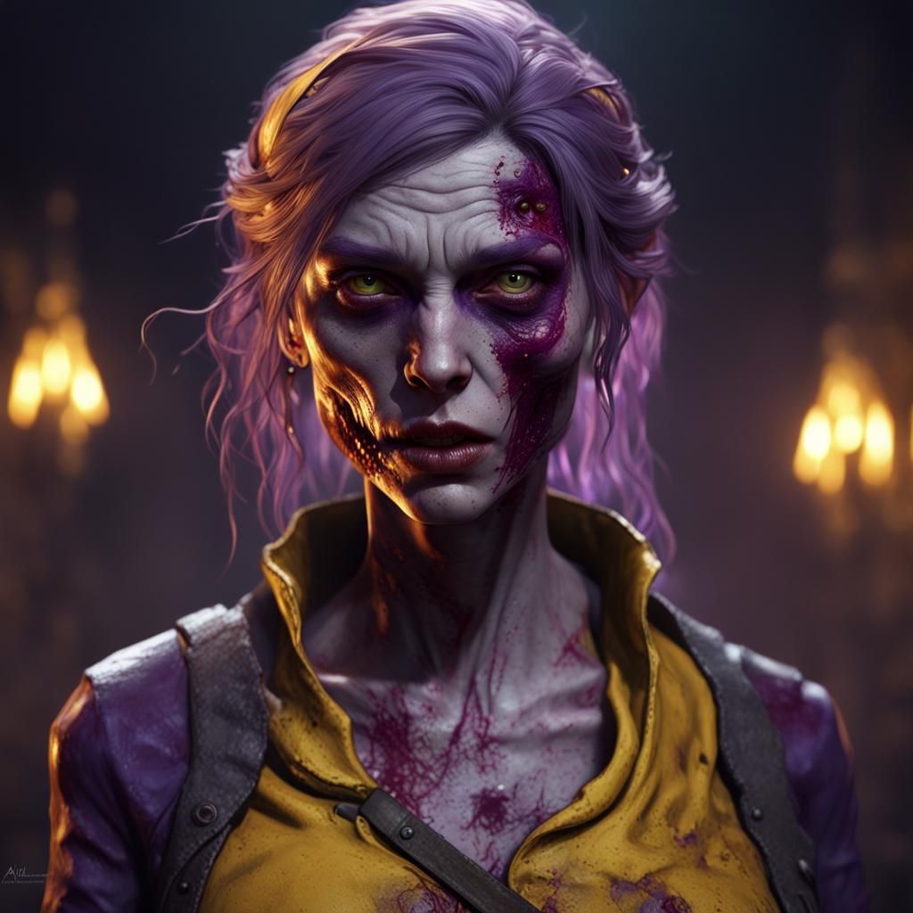 Hyperdetailed Female Zombie in Dark Fantasy Style