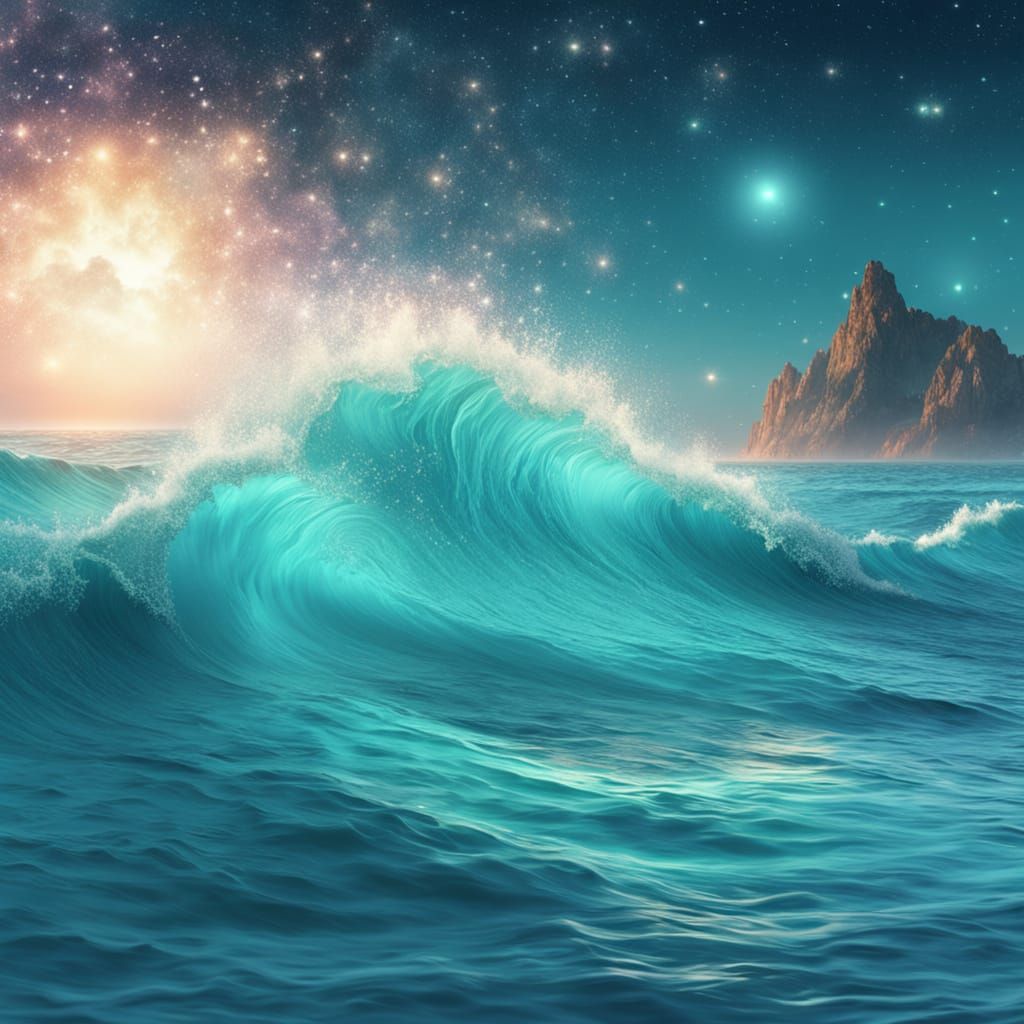 Turquoise Sea with Stars: Surreal Dreamlike Fantasy Art