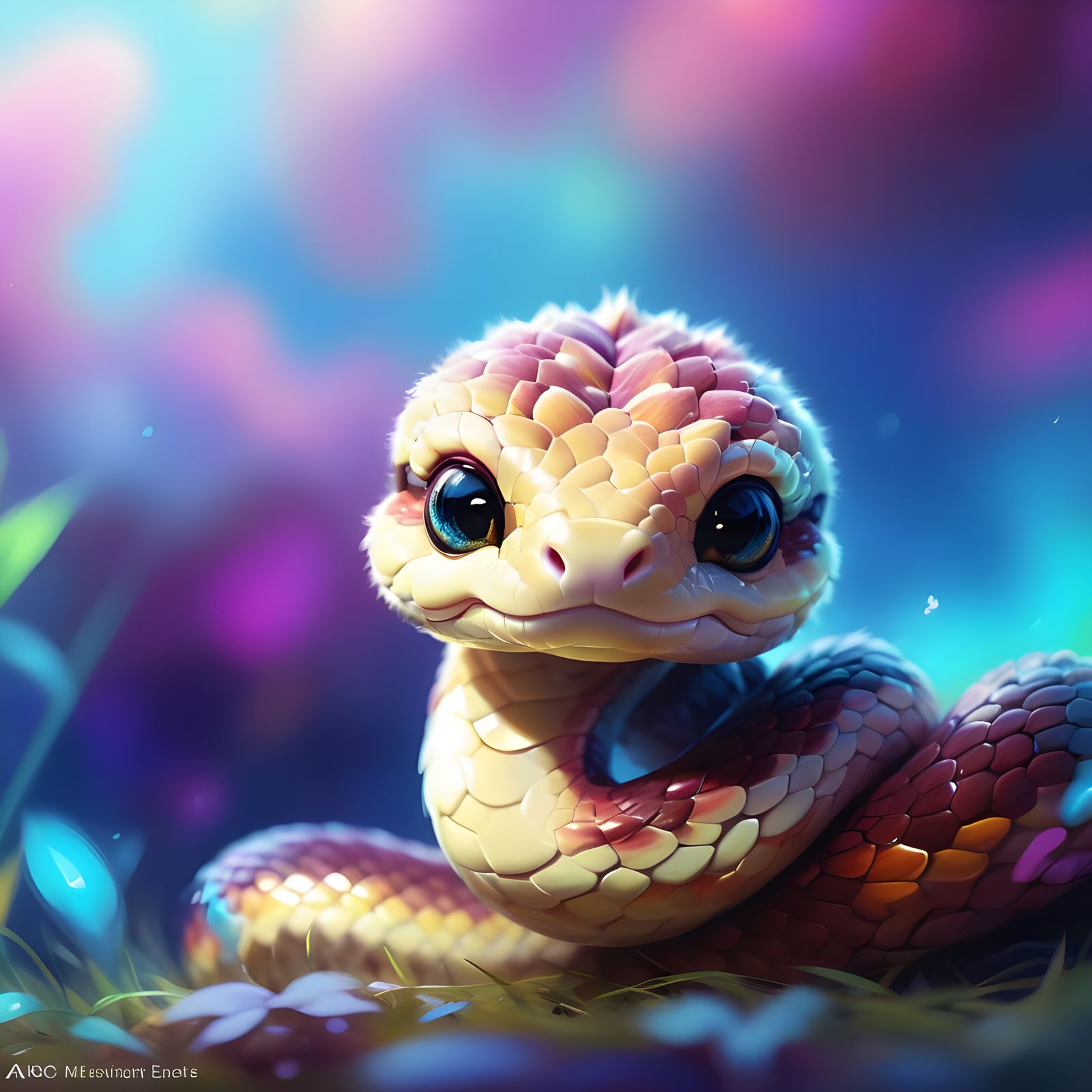 Fluffy Baby Snake: 3D Digital Art