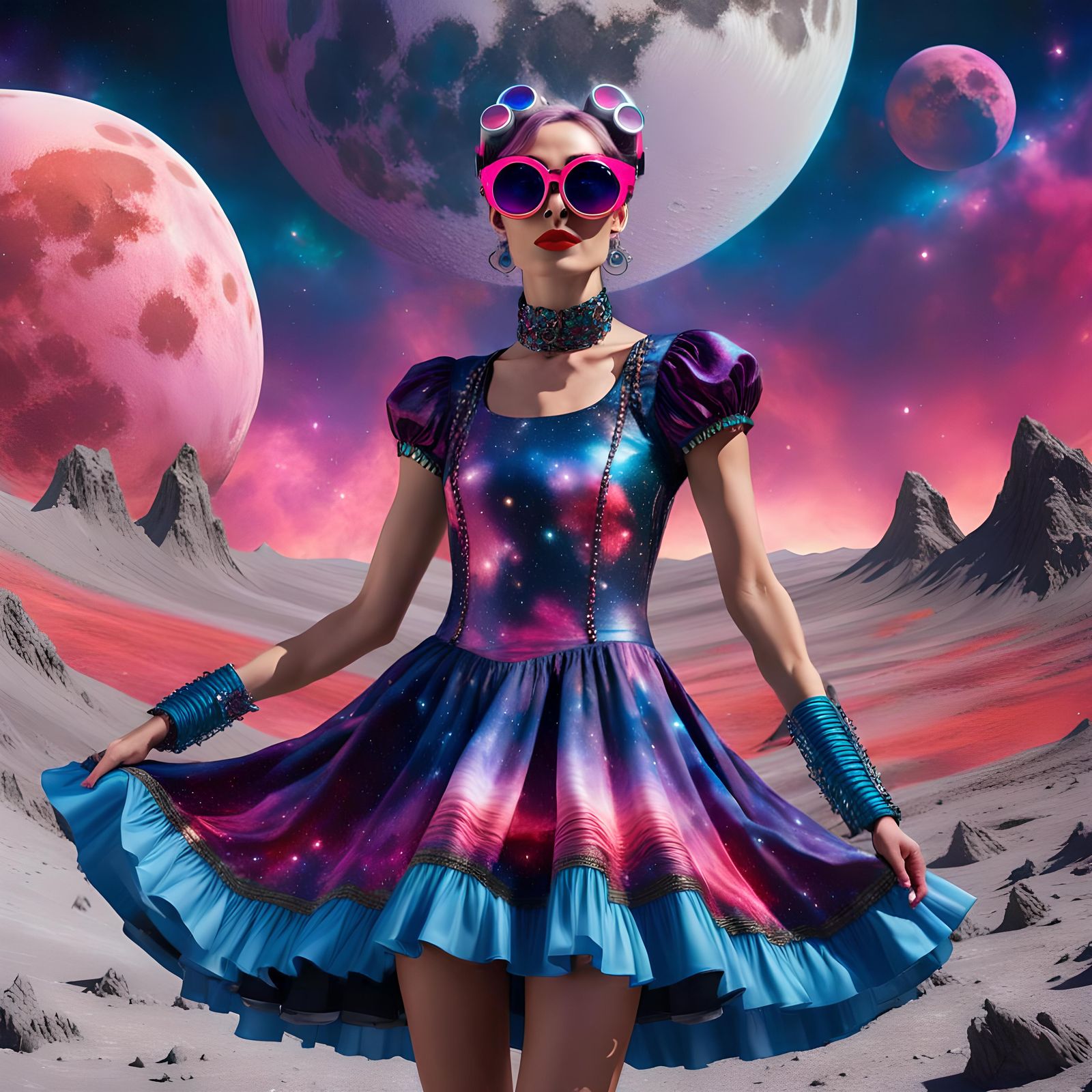 Woman on the Moon in Festival Dress