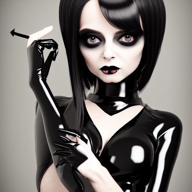 Elegant Goth Cutie in Latex and Leather Outfit