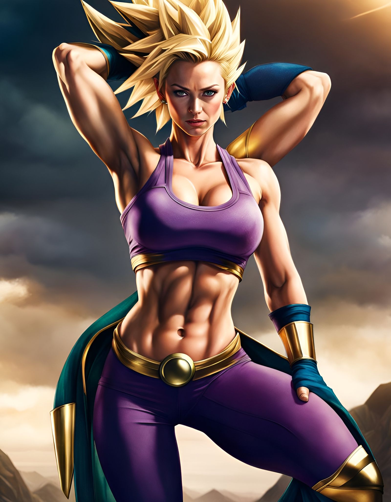 Photorealistic Super Saiyan Woman with Gold Aura