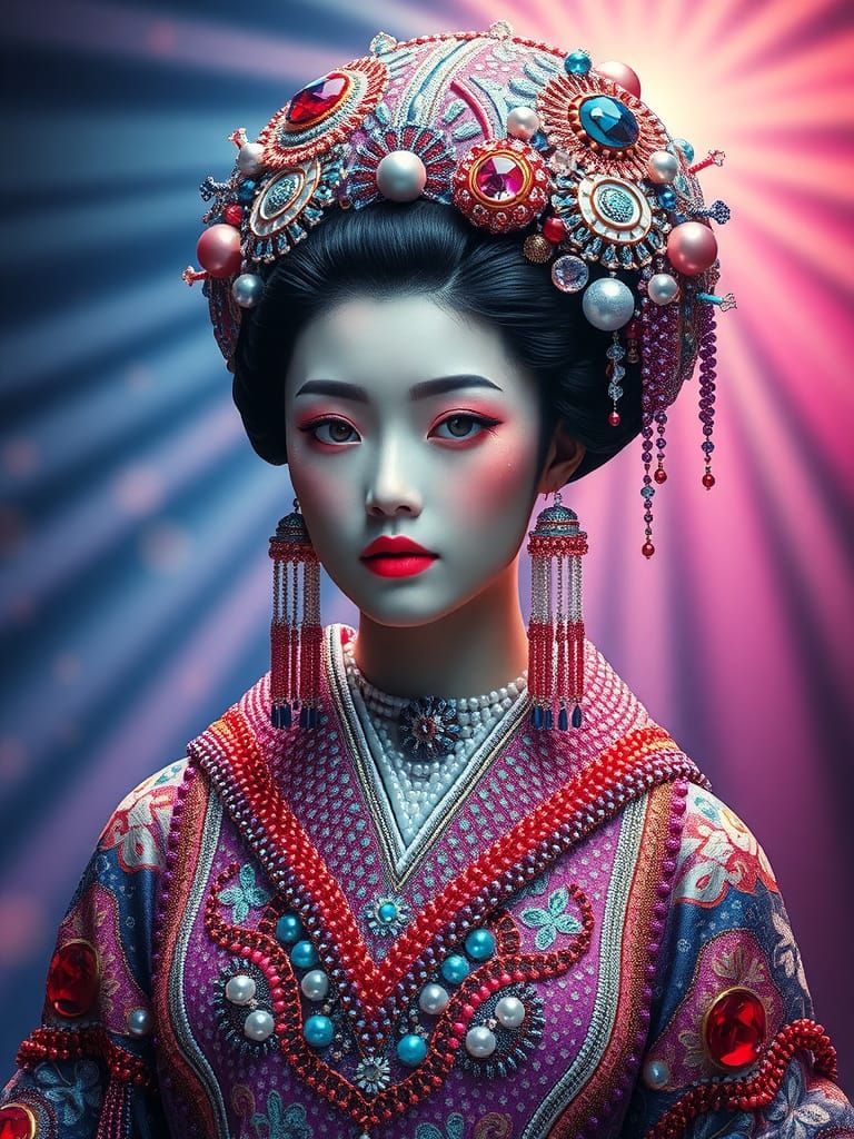 Beaded Geisha with Faceted Glass Headdress