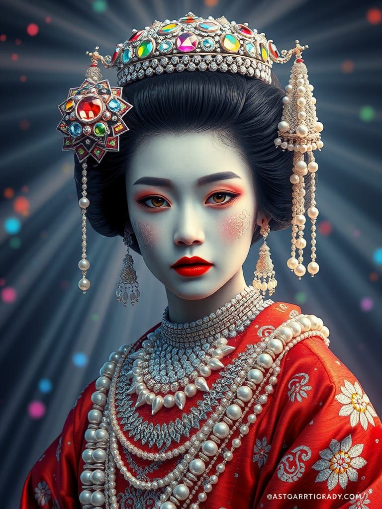 Beaded Geisha with Intricate Pearl Robes