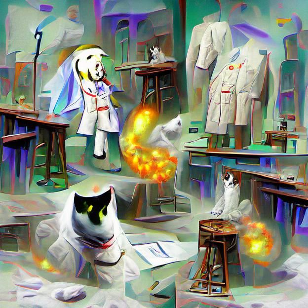 Cat Scientist in an Atomic Laboratory
