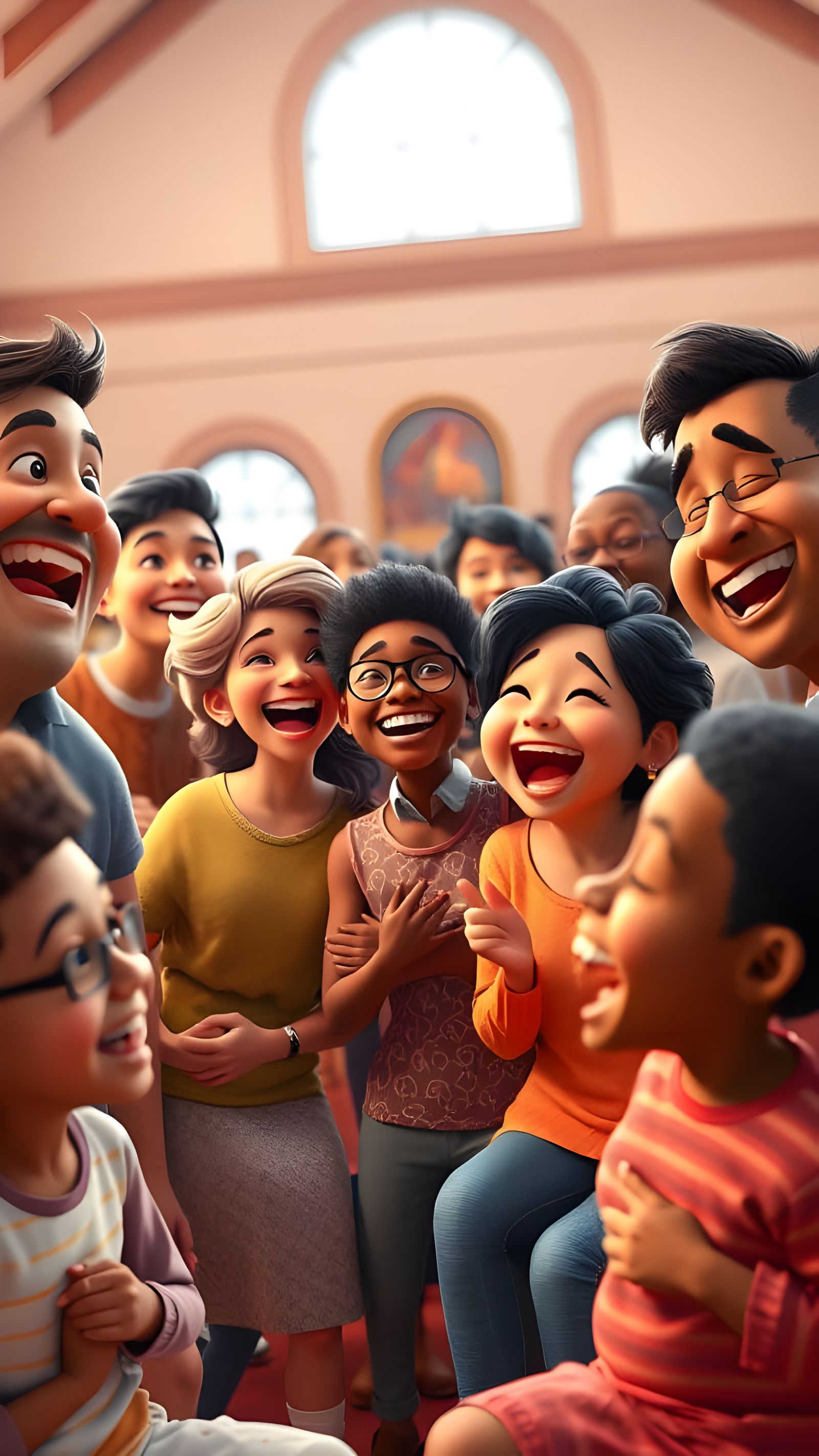 Diverse Families Laugh Together in Joyful Church Gathering