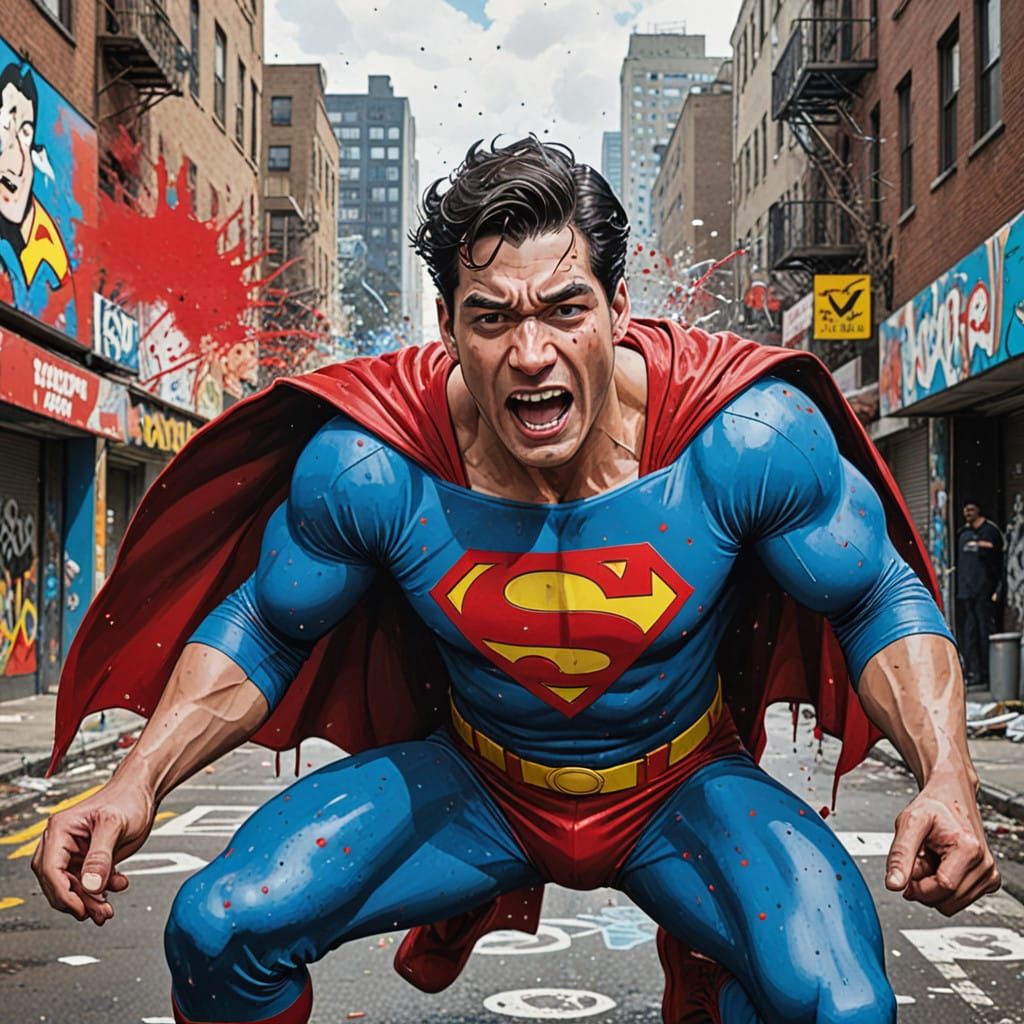 Superman Mocked by a wannabe Hero in a Gritty Graffiti Comic...