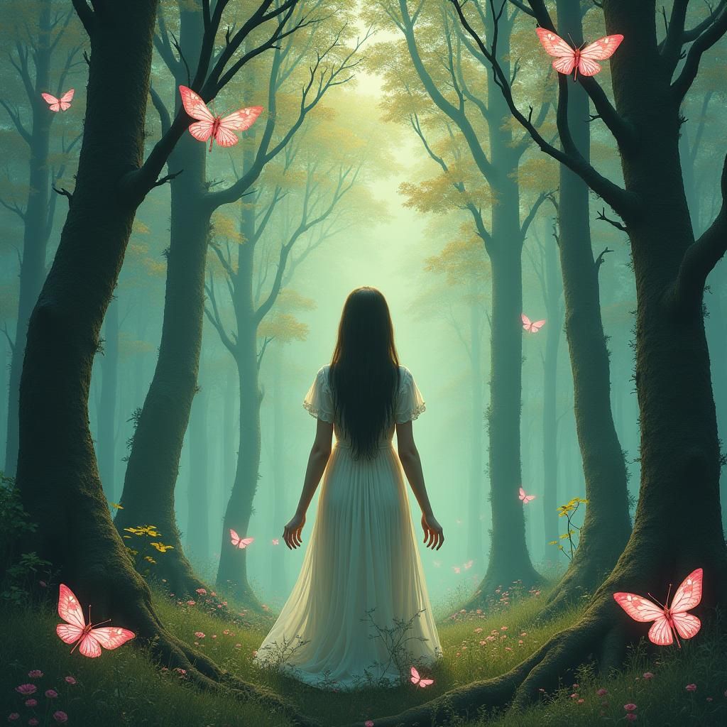 Ethereal Forest Goddess with Moths in Fantasy Style