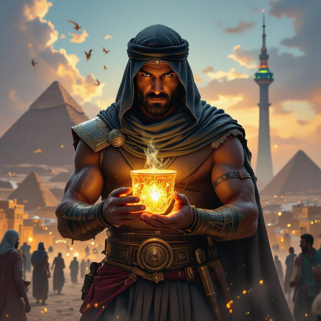 Arab Warrior with Magical Cup in Ancient Egypt